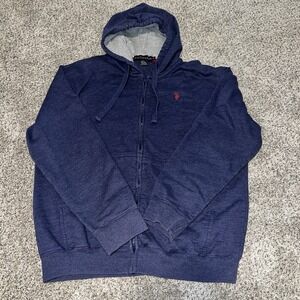 Polo Ralph Lauren Hoodie Sz XL Blue Full Zip Red Pony Logo Long Sleeve